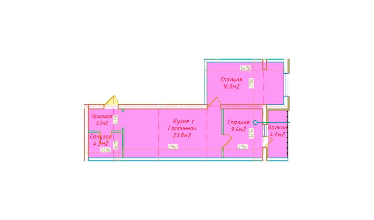 2-комн. квартира 61.8 м²  3/16 этаж | Жилой комплекс DO'MBIROBOD RESIDENCE