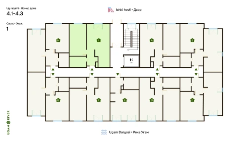 3-комнатная квартира 47.65 м²  1/6 этаж | Жилой комплекс Ugam River