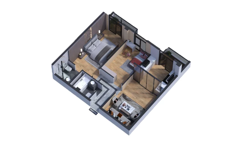 3-xonali xonadon 61.99 m²  3/7 qavat | Bochka Resort Turar-joy majmuasi