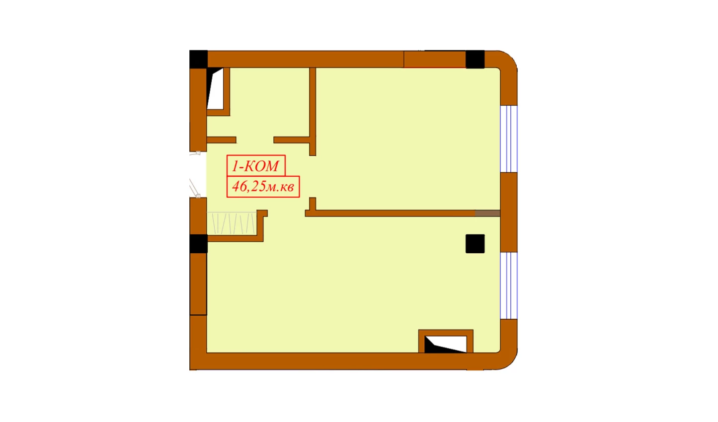 1-xonali xonadon 46.25 m²  10/10 qavat | Aviasozlar Plaza Turar-joy majmuasi