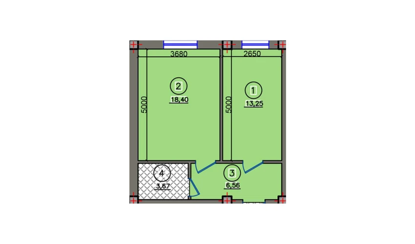 2-xonali xonadon 41.88 m²  1/10 qavat | Qibray City Turar-joy majmuasi