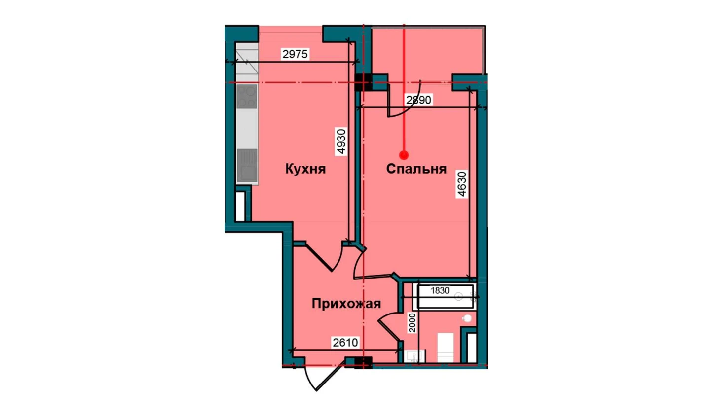 1-xonali xonadon 42 m²  4/9 qavat | NUR BARAKA Turar-joy majmuasi