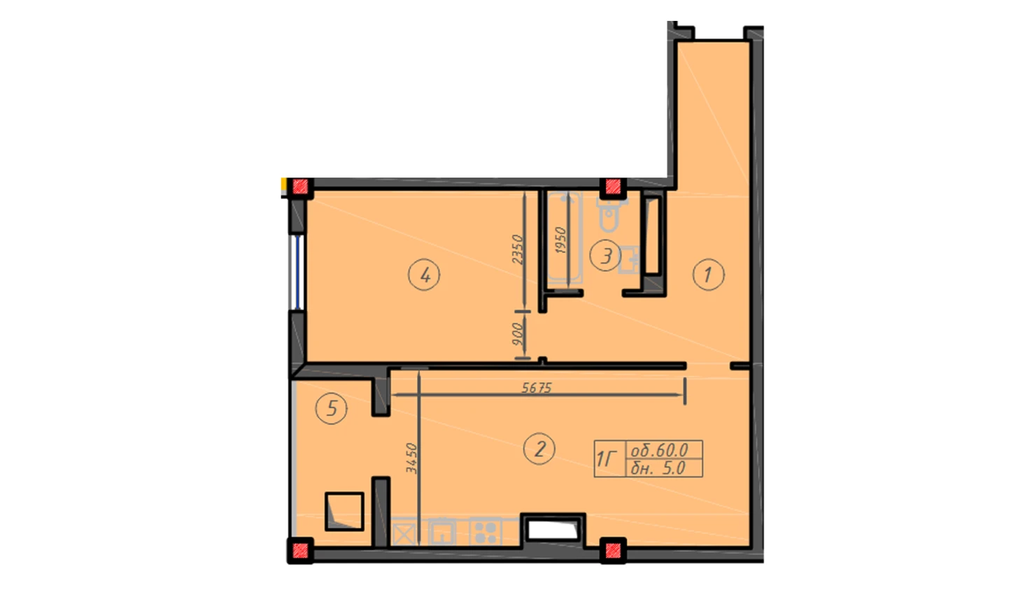 1-комн. квартира 60 м²  3/12 этаж | Жилой комплекс Sokin hayot