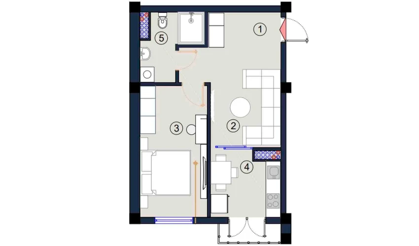 1-комнатная квартира 45.5 м²  4/9 этаж | Жилой комплекс FLORYA RESIDENCE