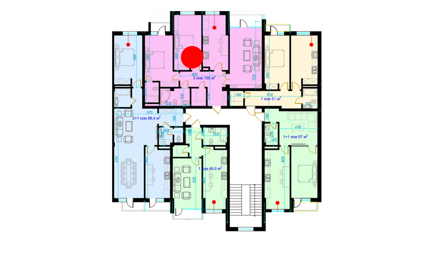 3-комн. квартира 111.1 м²  7/9 этаж | Жилой комплекс Rohat