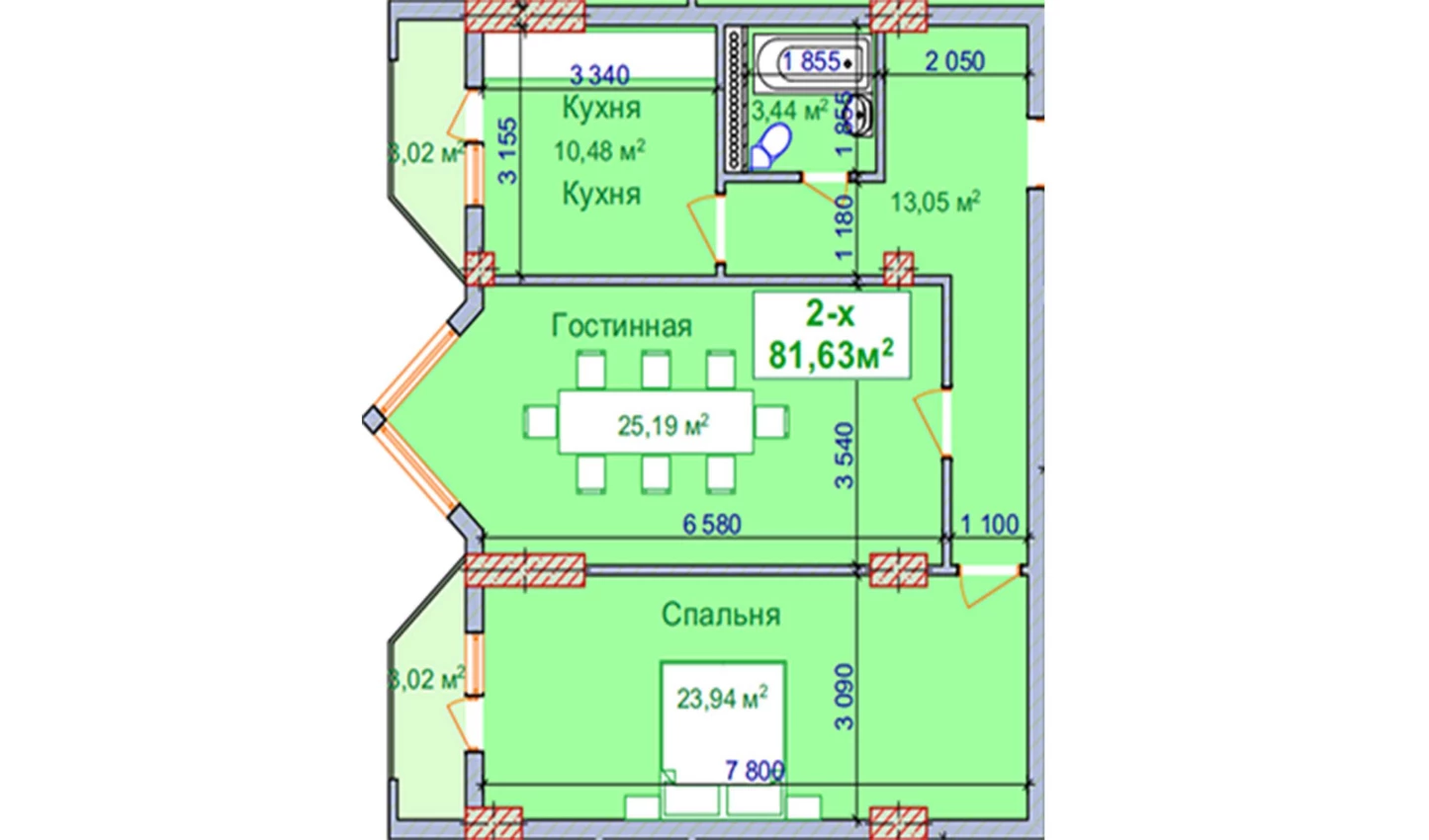 2-комн. квартира 81.63 м²  4/9 этаж | Жилой комплекс SHAYX-UL OLAM