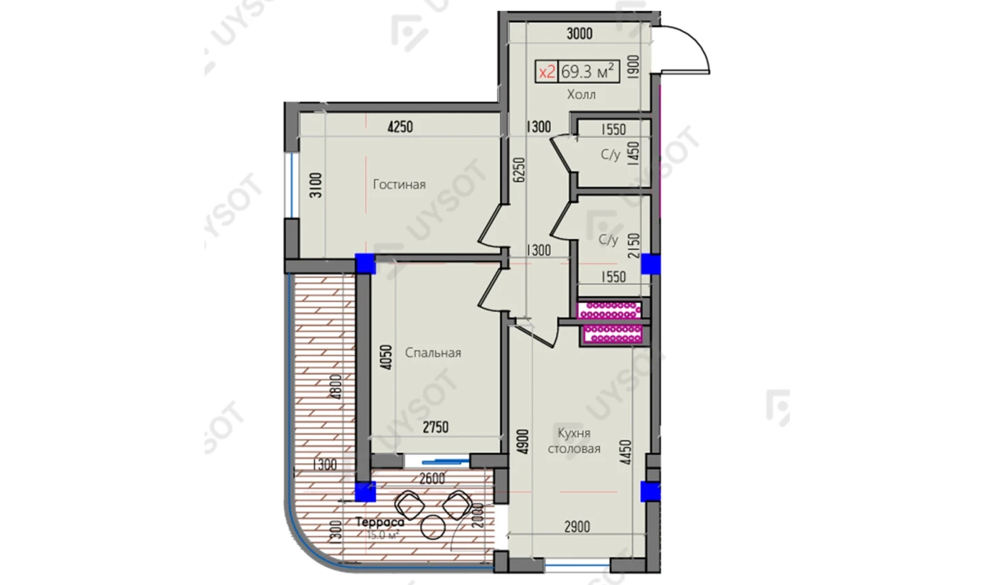 2-xonali xonadon 69.3 m² 2/16 qavat | Park Avenue Turar-joy majmuasi 2-xonali xonadon 69.3 m² 2/16 qavat | Park Avenue Turar-joy majmuasi