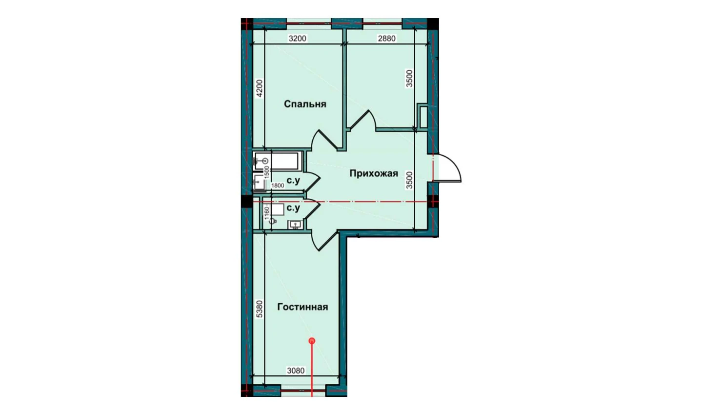 2-xonali xonadon 61.3 m²  2/10 qavat | NUR BARAKA Turar-joy majmuasi