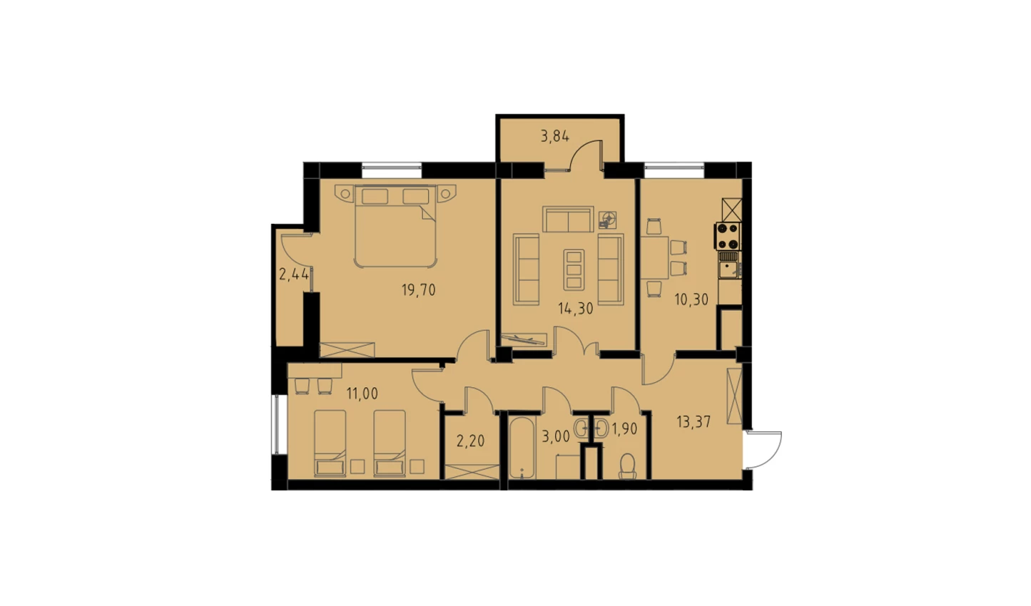 3-комн. квартира 77.65 м²  8/9 этаж | Жилой комплекс MINGCHINOR