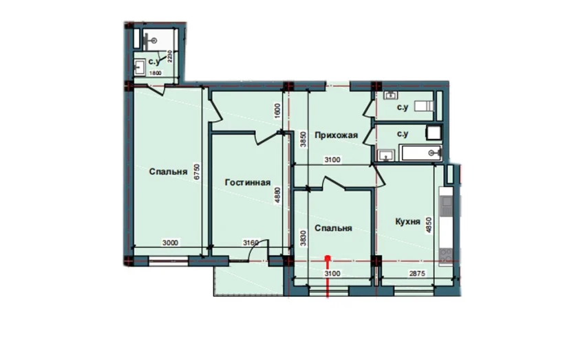 3-xonali xonadon 98.4 m²  8/11 qavat | NUR BARAKA Turar-joy majmuasi