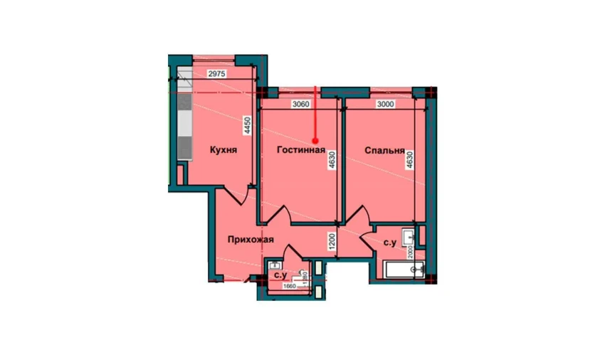 2-комнатная квартира 60.2 м²  1/9 этаж | Жилой комплекс NUR BARAKA