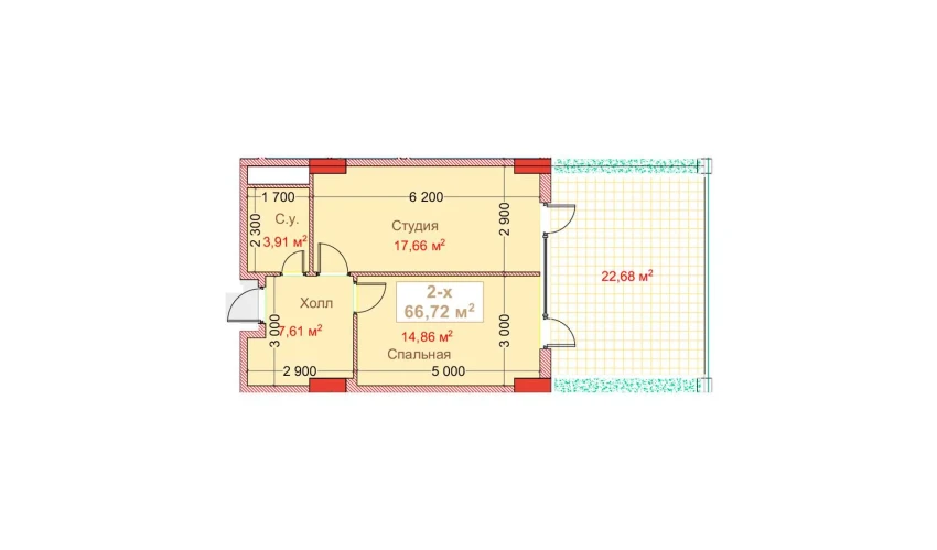 2-xonali xonadon 66.72 m²  2/8 qavat | CAPITAL AVENUE Turar-joy majmuasi