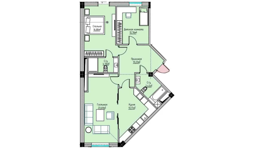 3-комнатная квартира 96.48 м²  12/13 этаж | Жилой комплекс NEW AVENUE estates