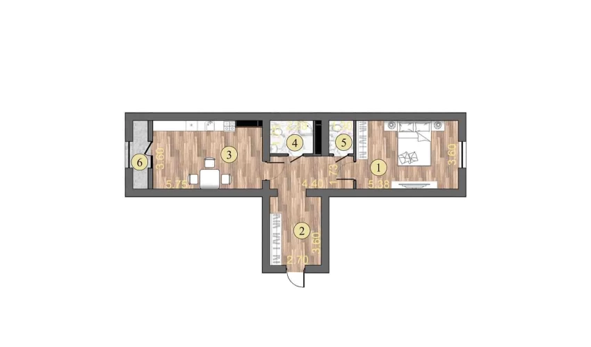 2-комнатная квартира 66.2 м²  1/16 этаж | Жилой комплекс ISLOMOBOD