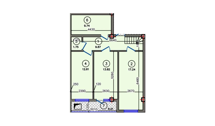 1-xonali xonadon 71.04 m²  9/10 qavat | Qibray City Turar-joy majmuasi