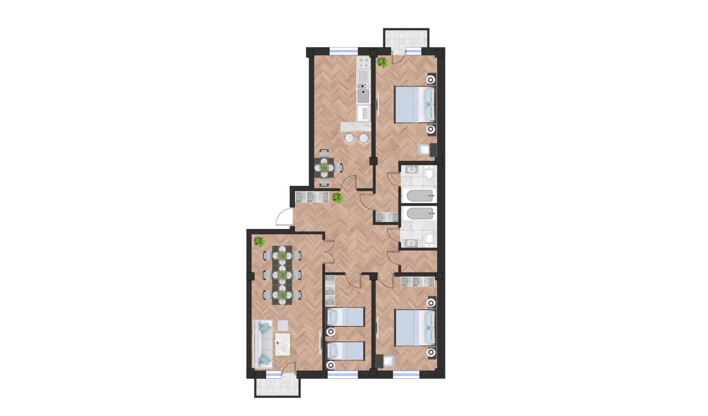 4-xonali xonadon 128.84 m²  7/10 qavat | Ko'kcha-Oqtepa Turar-joy majmuasi