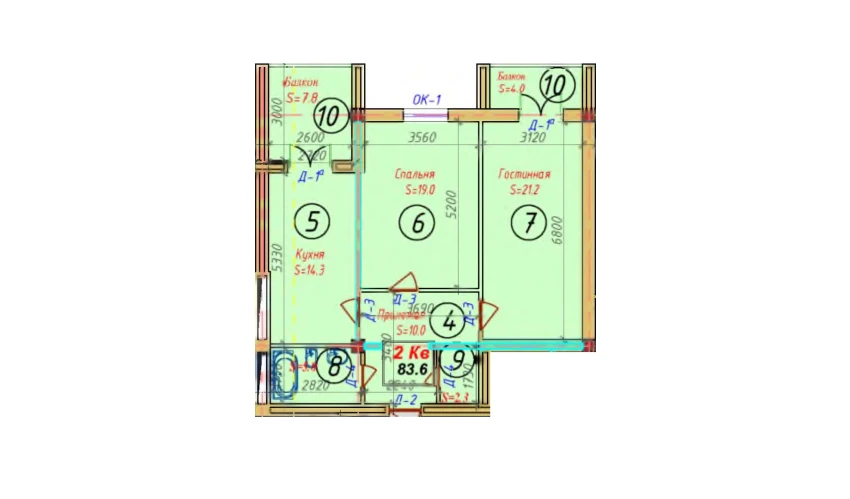 2-xonali xonadon 83.6 m²  5/9 qavat | SAMARQAND CITY Turar-joy majmuasi