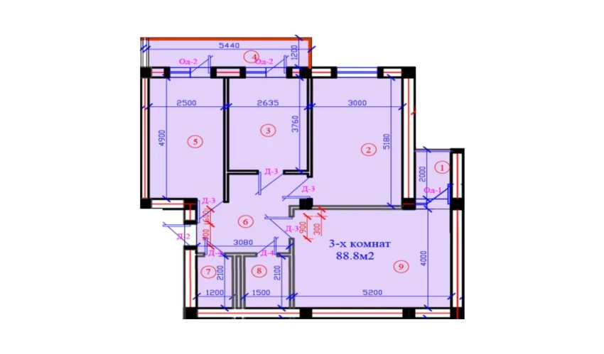 3-комнатная квартира 88.8 м²  4/7 этаж | Жилой комплекс G'IJDUVON CITY
