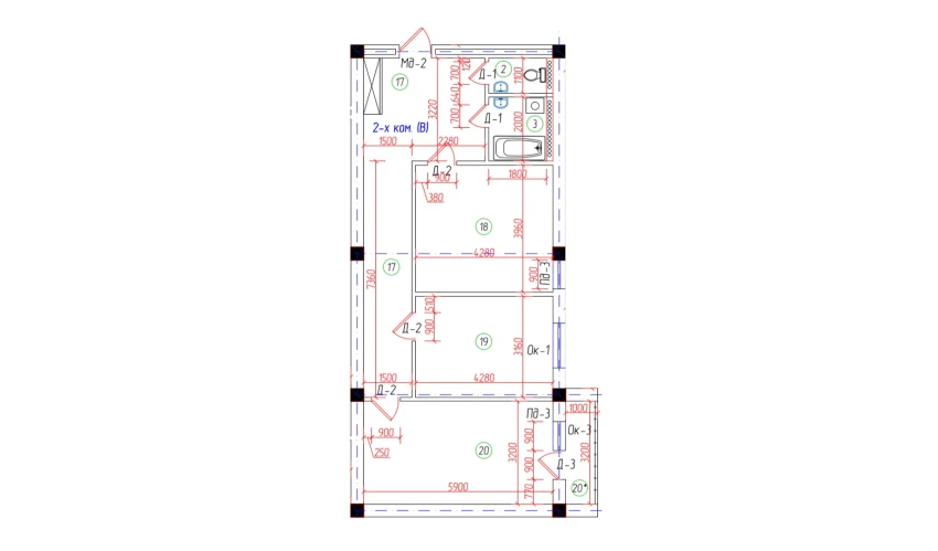 2-комнатная квартира 81.8 м²  6/7 этаж | Жилой комплекс Oila TJM