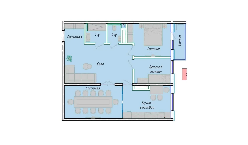 3-комнатная квартира 83.47 м²  12/12 этаж | Жилой комплекс SERGELI CITY