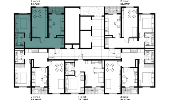 2-комнатная квартира 53.79 м²  12/16 этаж | Жилой комплекс BASHKENT