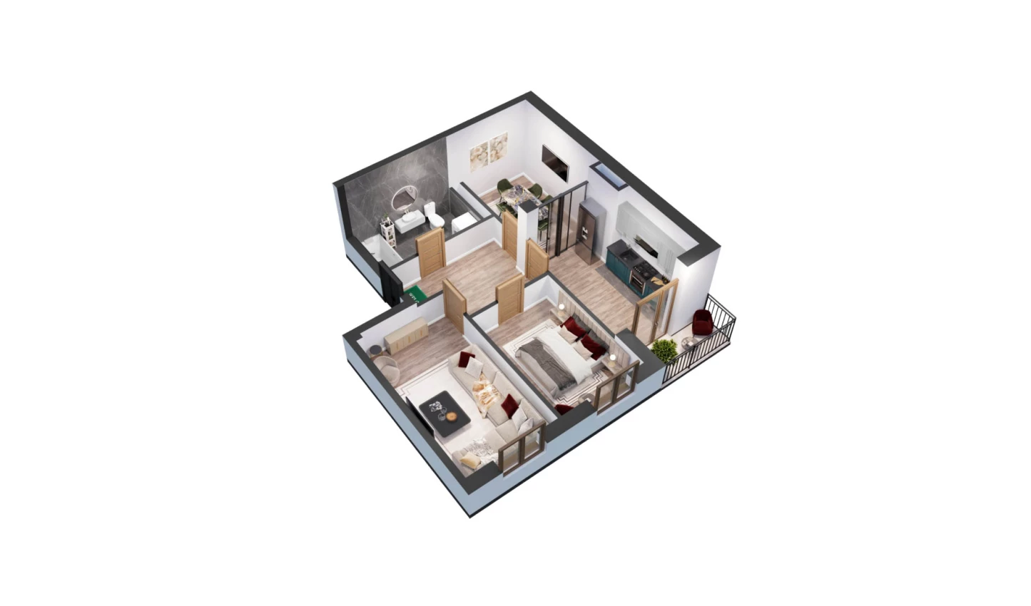 2-xonali xonadon 53.27 m²  4/10 qavat | YANGIOBOD RESIDENCE Turar-joy majmuasi