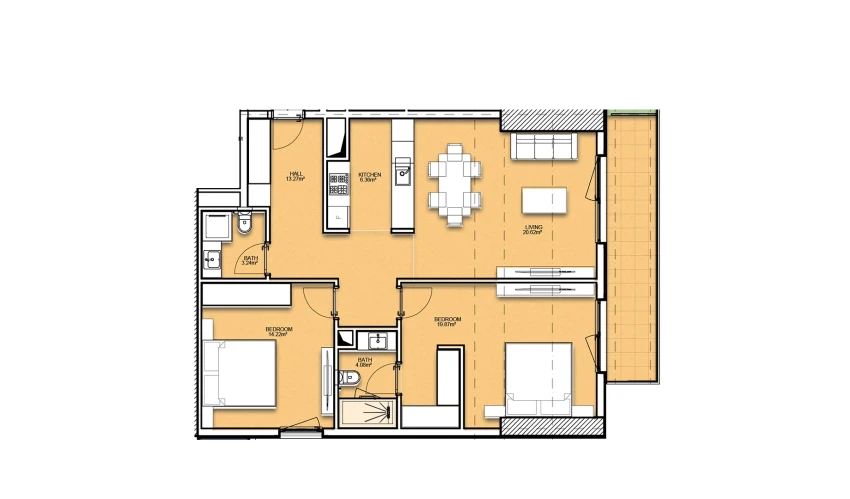 3-xonali xonadon 94.65 m²  9/19 qavat | Resim Taşkent Turar-joy majmuasi