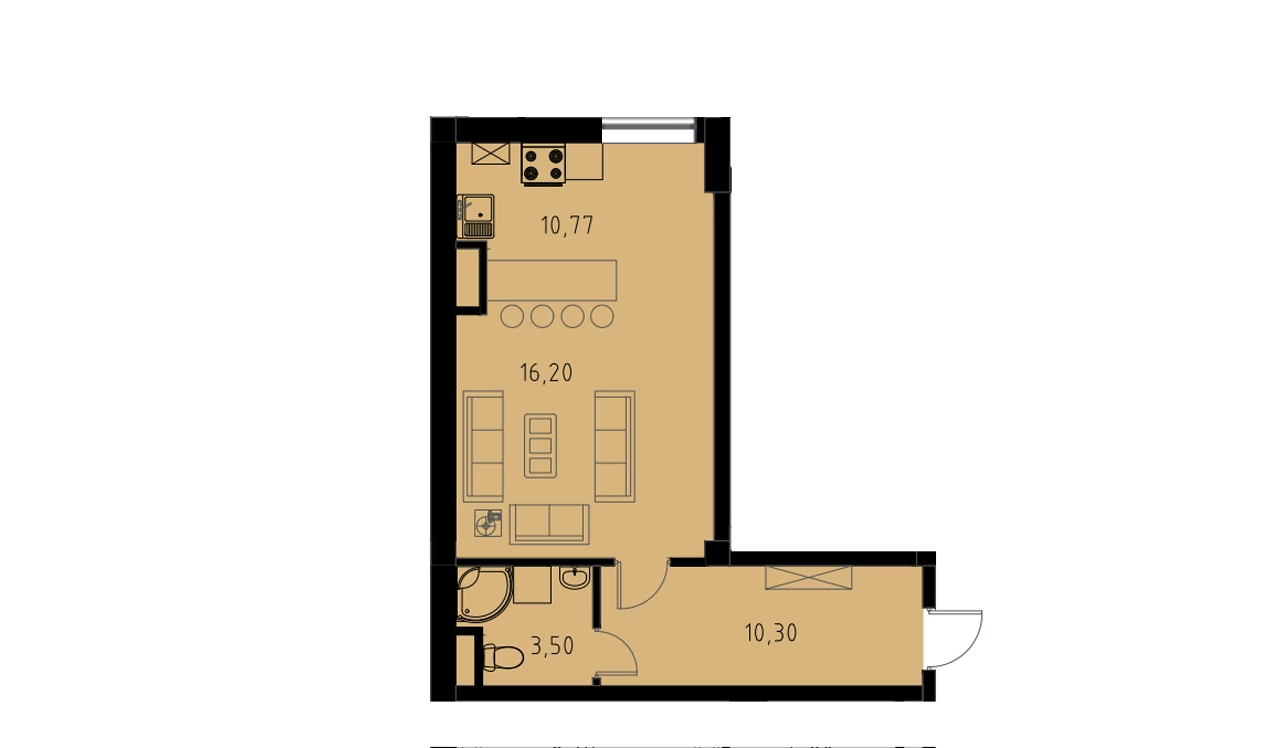 1-комн. квартира 41.92 м²  2/9 этаж | Жилой комплекс MINGCHINOR