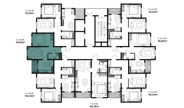 2-xonali xonadon 39.82 m²  7/16 qavat | BASHKENT Turar-joy majmuasi