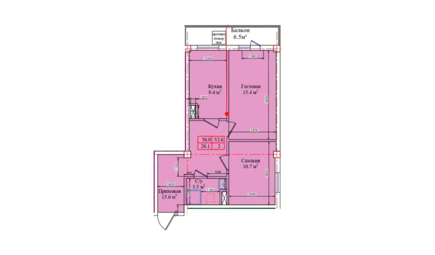 2-комнатная квартира 56 м²  2/9 этаж | Жилой комплекс CHIRCHIQ CITY