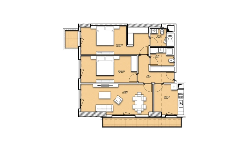 3-xonali xonadon 99.14 m²  12/23 qavat | Resim Taşkent Turar-joy majmuasi