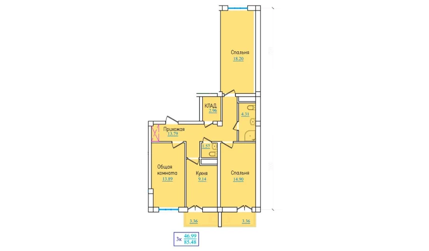 3-xonali xonadon 85.48 m²  3/9 qavat | PROVANS Turar-joy majmuasi