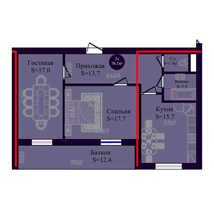 2-xonali xonadon 76.1 m² 6/8 qavat | Navruz Avenue Turar-joy majmuasi 2-xonali xonadon 76.1 m² 6/8 qavat | Navruz Avenue Turar-joy majmuasi