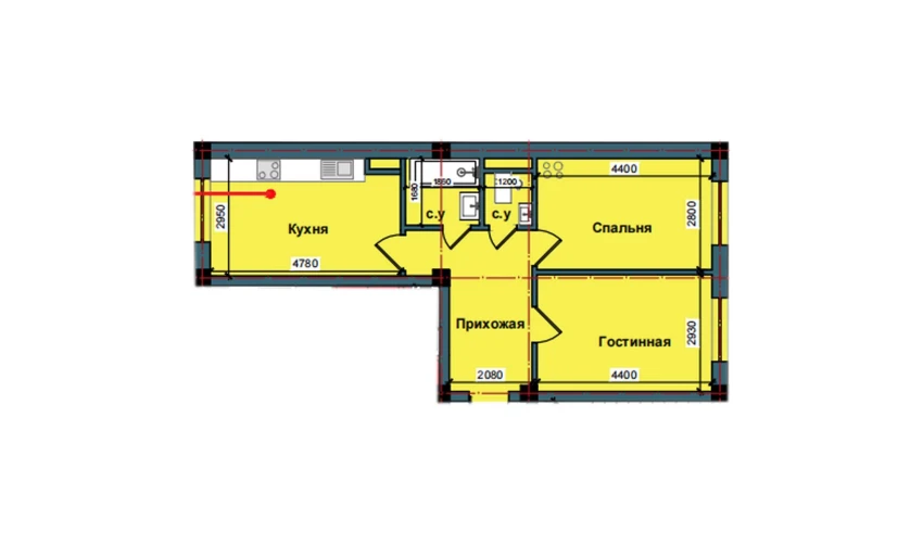 2-комнатная квартира 55.2 м²  1/10 этаж | Жилой комплекс NUR BARAKA