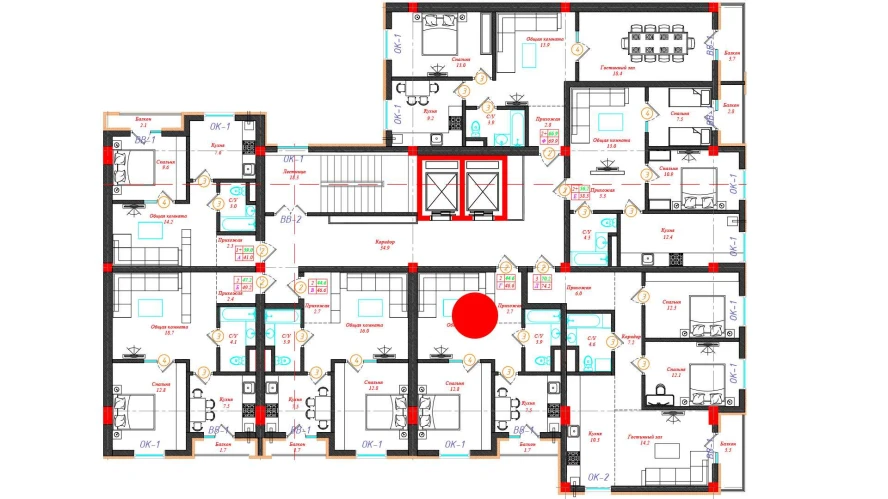 2-комн. квартира 46.6 м²  6/12 этаж | Жилой комплекс CHINARA PARK