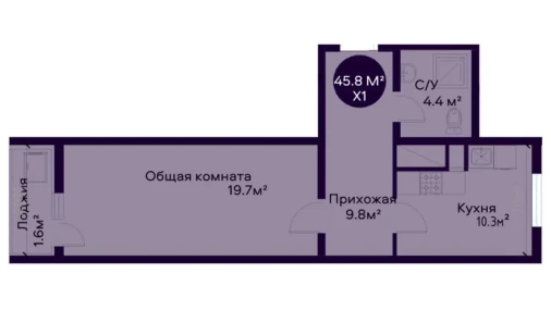 1-xonali xonadon 45.8 m²  2/9 qavat | YAQINLAR Turar-joy majmuasi