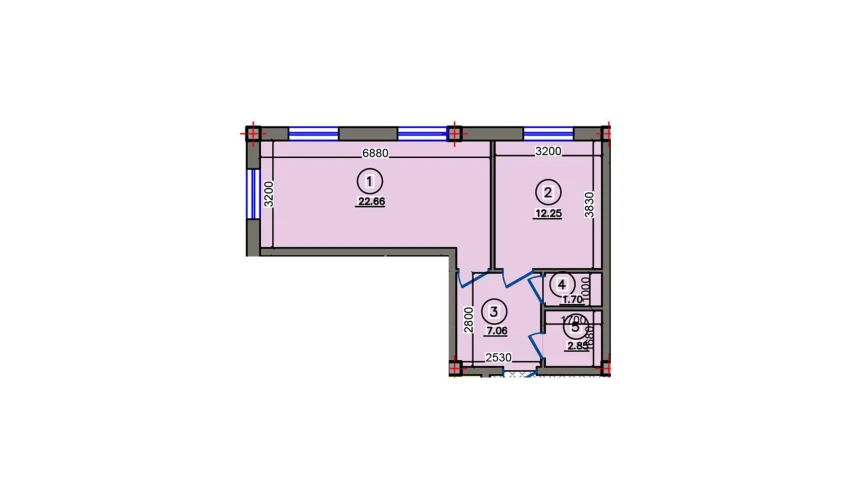 1-xonali xonadon 46.52 m²  1/10 qavat | Qibray City Turar-joy majmuasi