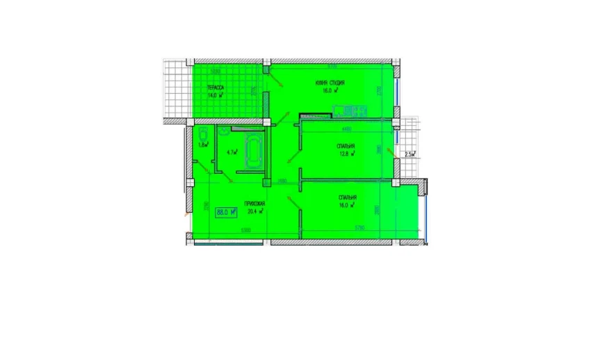 3-xonali xonadon 88 m²  4/9 qavat | Yuksalish Nurafshon Turar-joy majmuasi