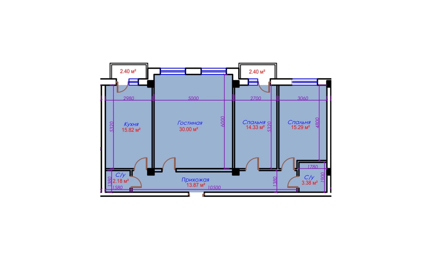 3-xonali xonadon 99.67 m²  8/10 qavat | Ko'kcha-Oqtepa Turar-joy majmuasi