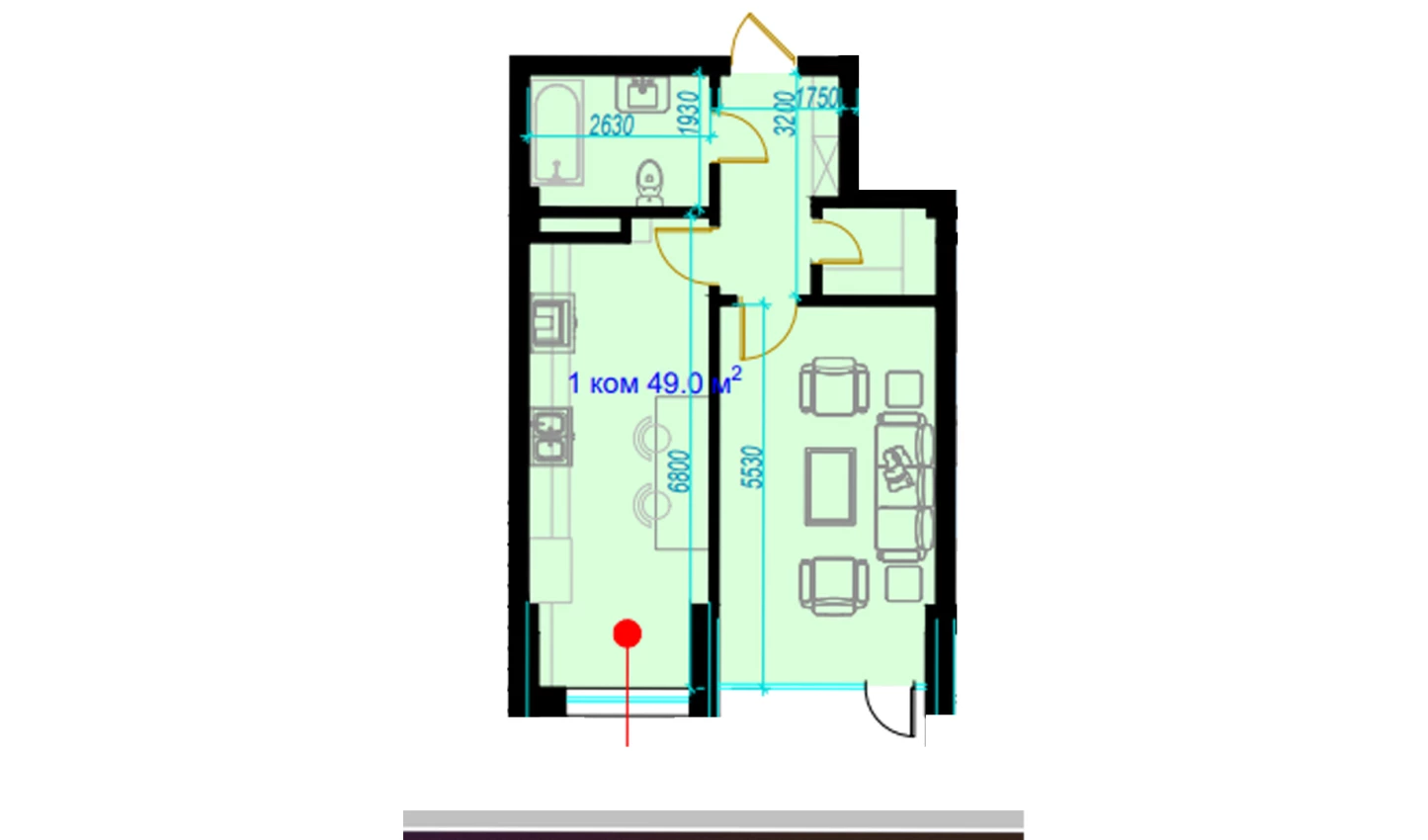 1-комн. квартира 51.3 м²  5/9 этаж | Жилой комплекс Rohat