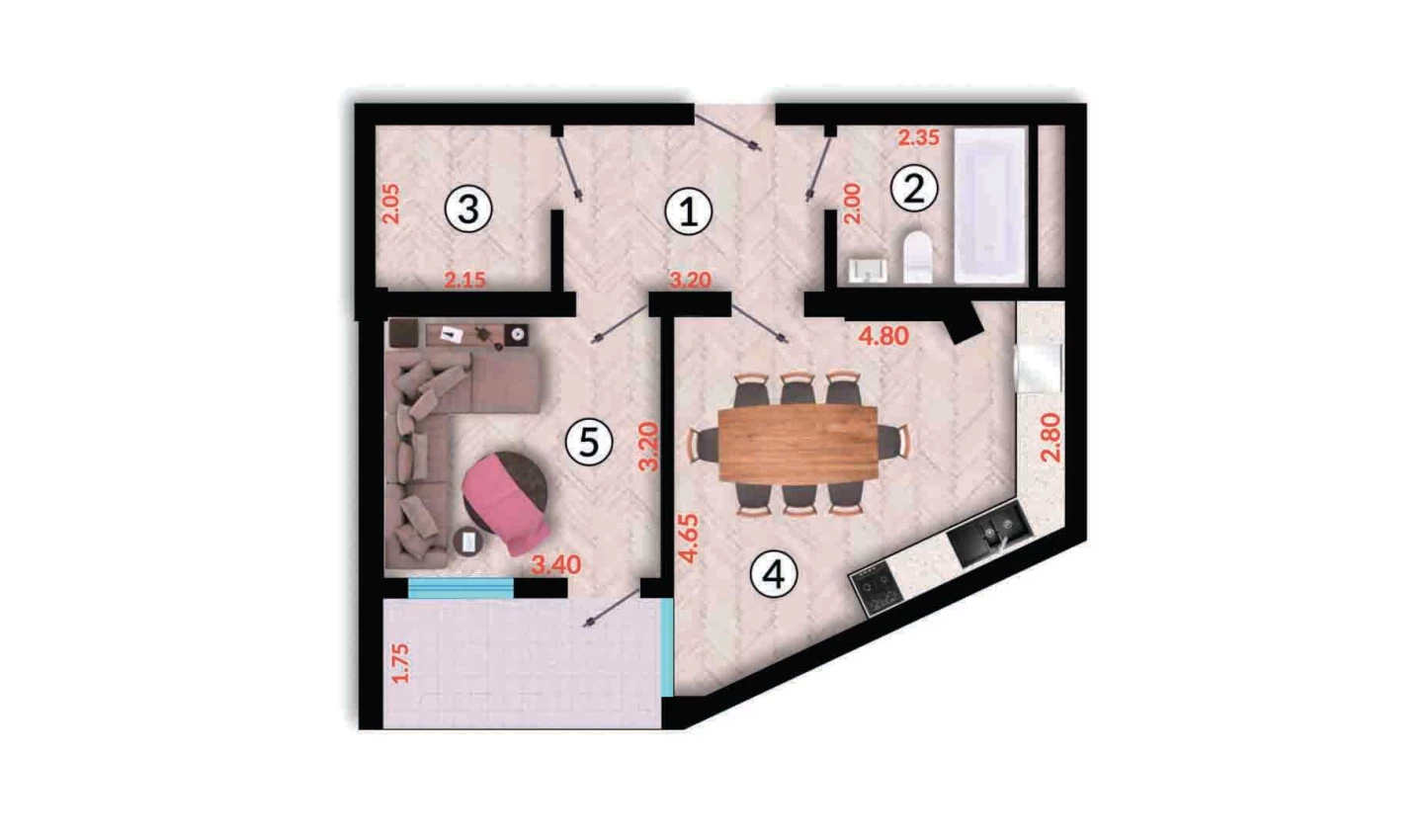 1-комн. квартира 50.44 м²  3/10 этаж | Жилой комплекс Ko'kcha-Oqtepa