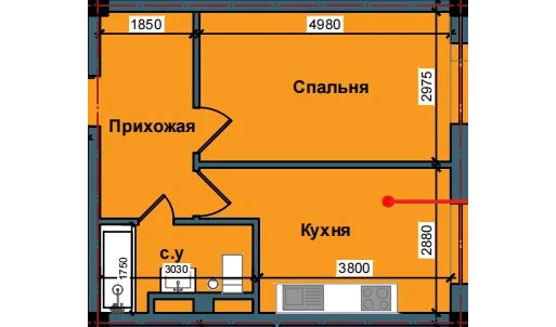 1-xonali xonadon 41.5 m²  1/10 qavat | NUR BARAKA Turar-joy majmuasi