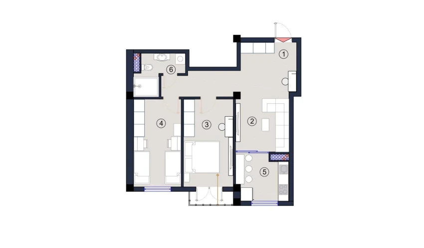 2-xonali xonadon 67.5 m²  3/9 qavat | FLORYA RESIDENCE Turar-joy majmuasi