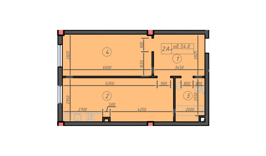 2-xonali xonadon 54 m²  1/12 qavat | Sokin hayot Turar-joy majmuasi