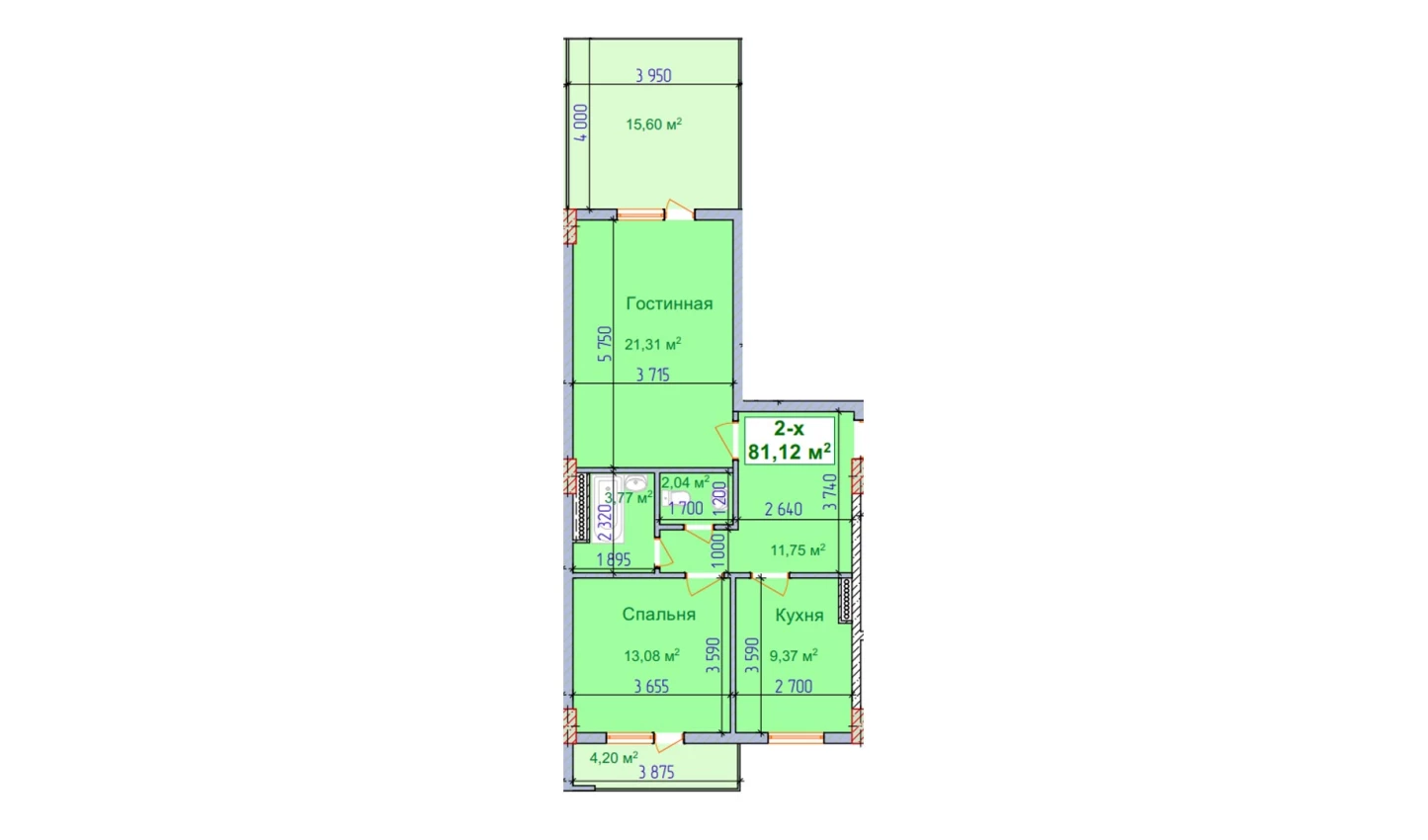 2-комн. квартира 81.12 м²  2/9 этаж | Жилой комплекс SHAYX-UL OLAM