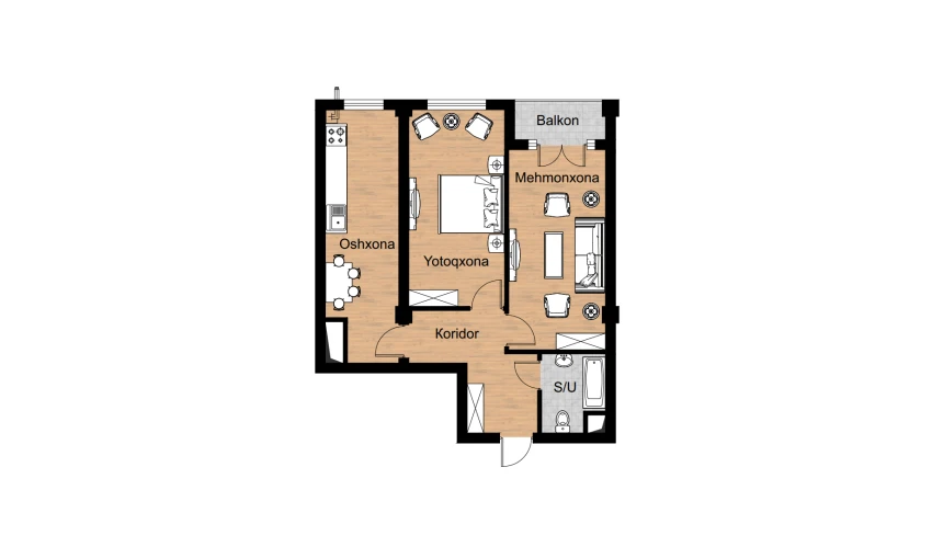 2-xonali xonadon 66.56 m²  12/16 qavat | Musaffo Turar-joy majmuasi