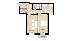 2-xonali xonadon 58.37 m²  4/10 qavat | Ko'kcha-Oqtepa Turar-joy majmuasi