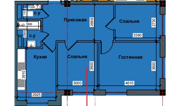 3-xonali xonadon 70.7 m²  1/10 qavat | NUR BARAKA Turar-joy majmuasi