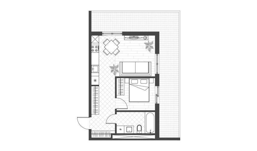 1-xonali xonadon 45.22 m²  4/12 qavat | PARVOZ Turar-joy majmuasi