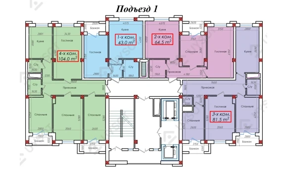 3-комнатная квартира 81.5 м²  1/16 этаж | Жилой комплекс Bodomzor